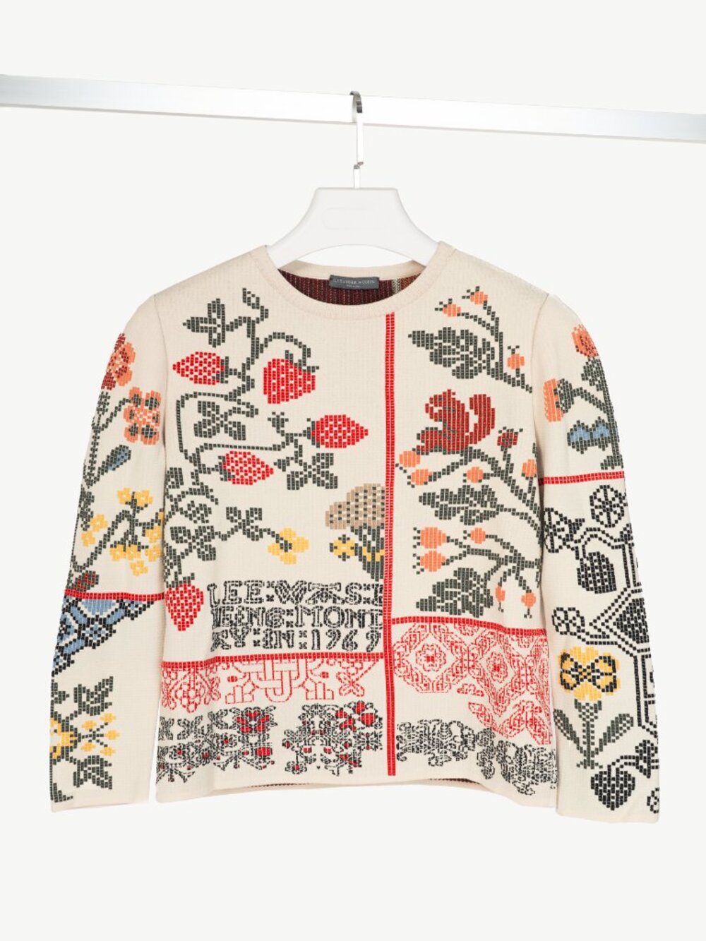 Alexander McQueen AW17 Cream Floral-Cross-Stitch Silk-Blend Sweater